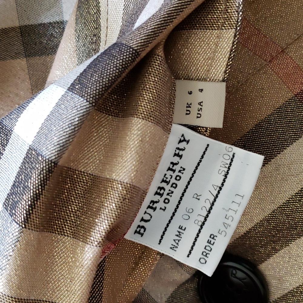 BURBERRY GOLD SHIMMER METALLIC CHECK PLAID TRENCH COAT - Picture 15 of 16